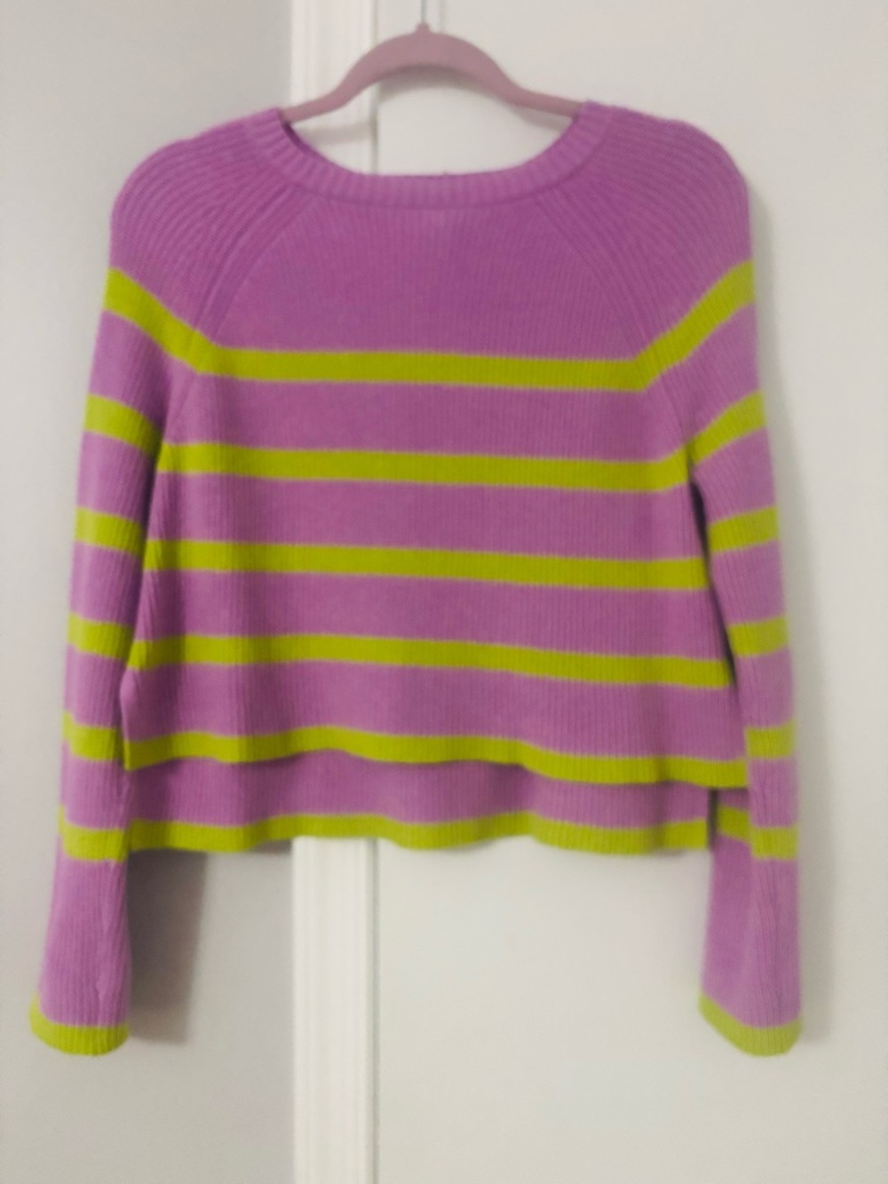 Jessica Simpson Purple and Lime Striped Crewneck Sweater